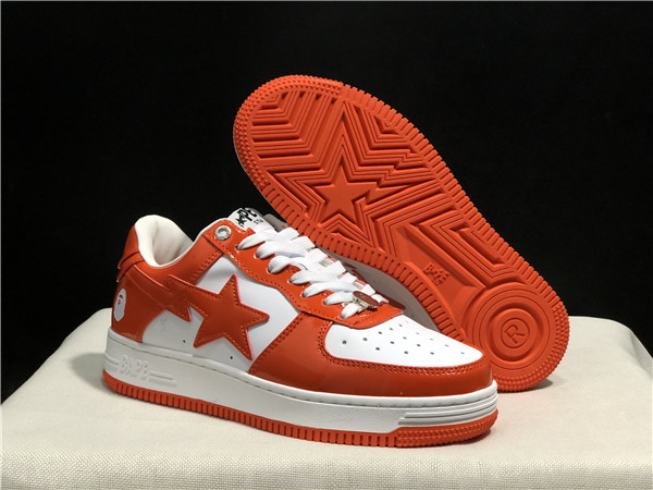 Women's Bape Sta White/Red Low Top Leather Shoes 002